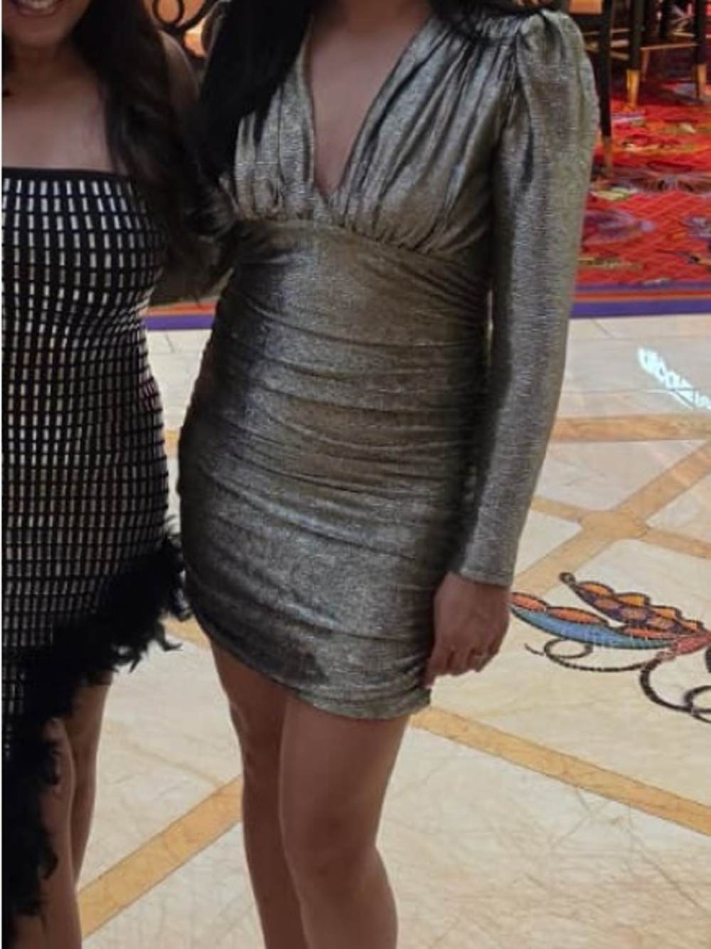 Women's Fitted Metallic Silver Party Dress - Silver